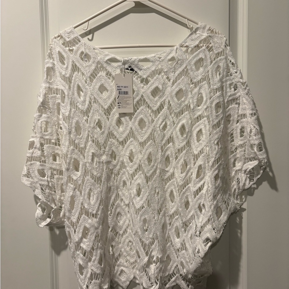 White Crochet Short Sleeve Top